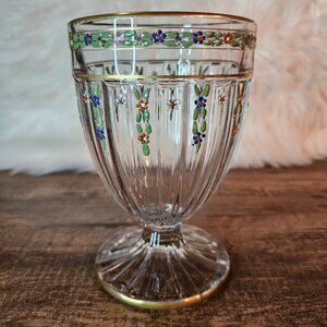 Antique 1920s Open Heisey Glass Candy Dish with Enameled Flowers